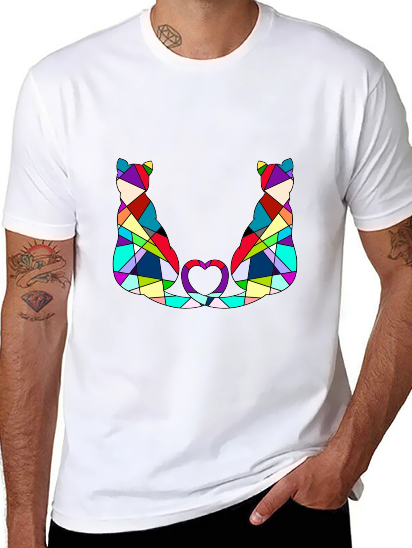 Abstract Cat Lover T-Shirt - Modern Geometric Design