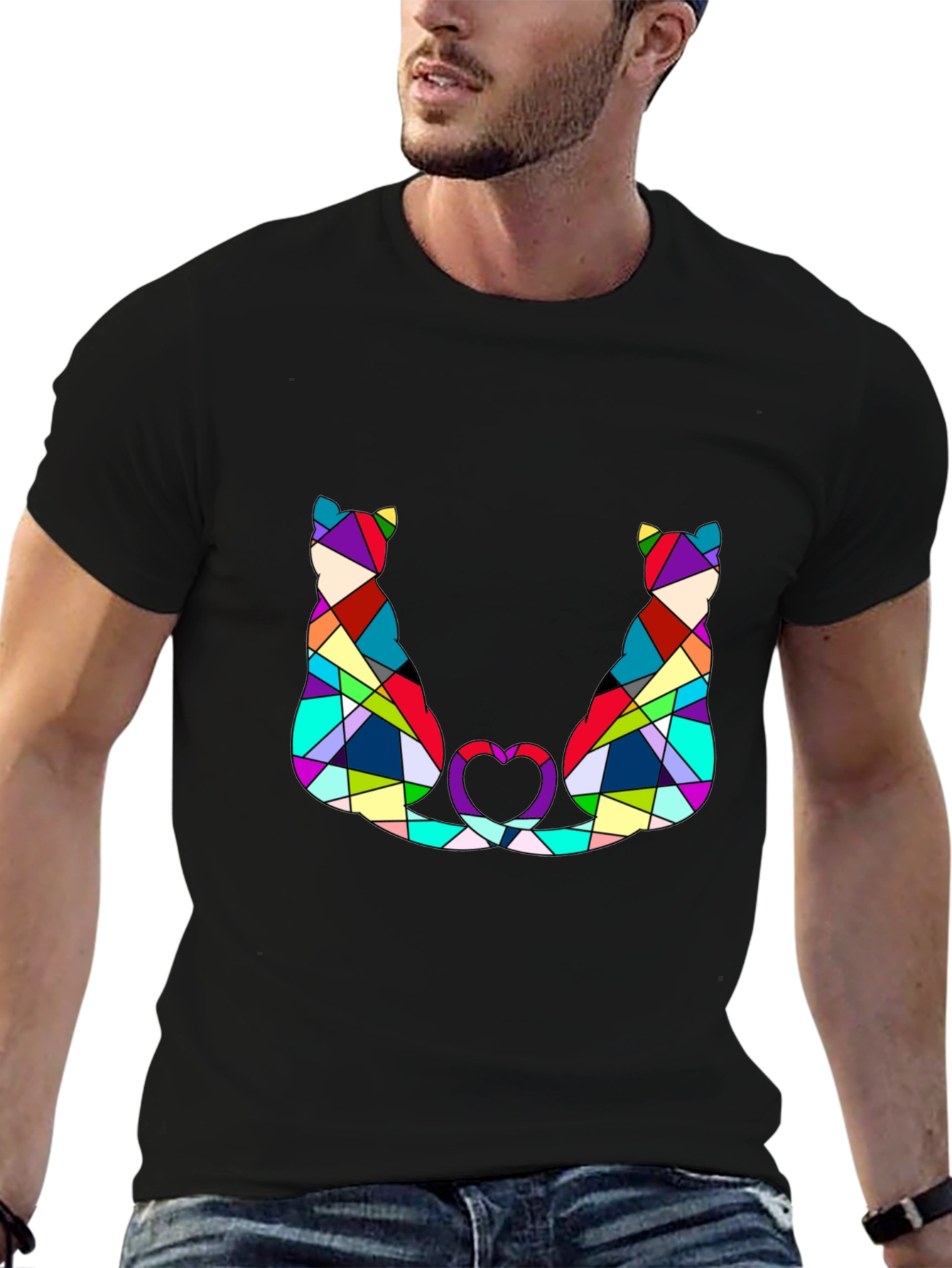 Abstract Cat Lover T-Shirt - Modern Geometric Design
