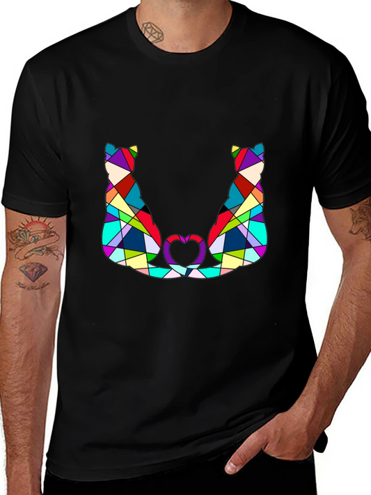 Abstract Cat Lover T-Shirt - Modern Geometric Design