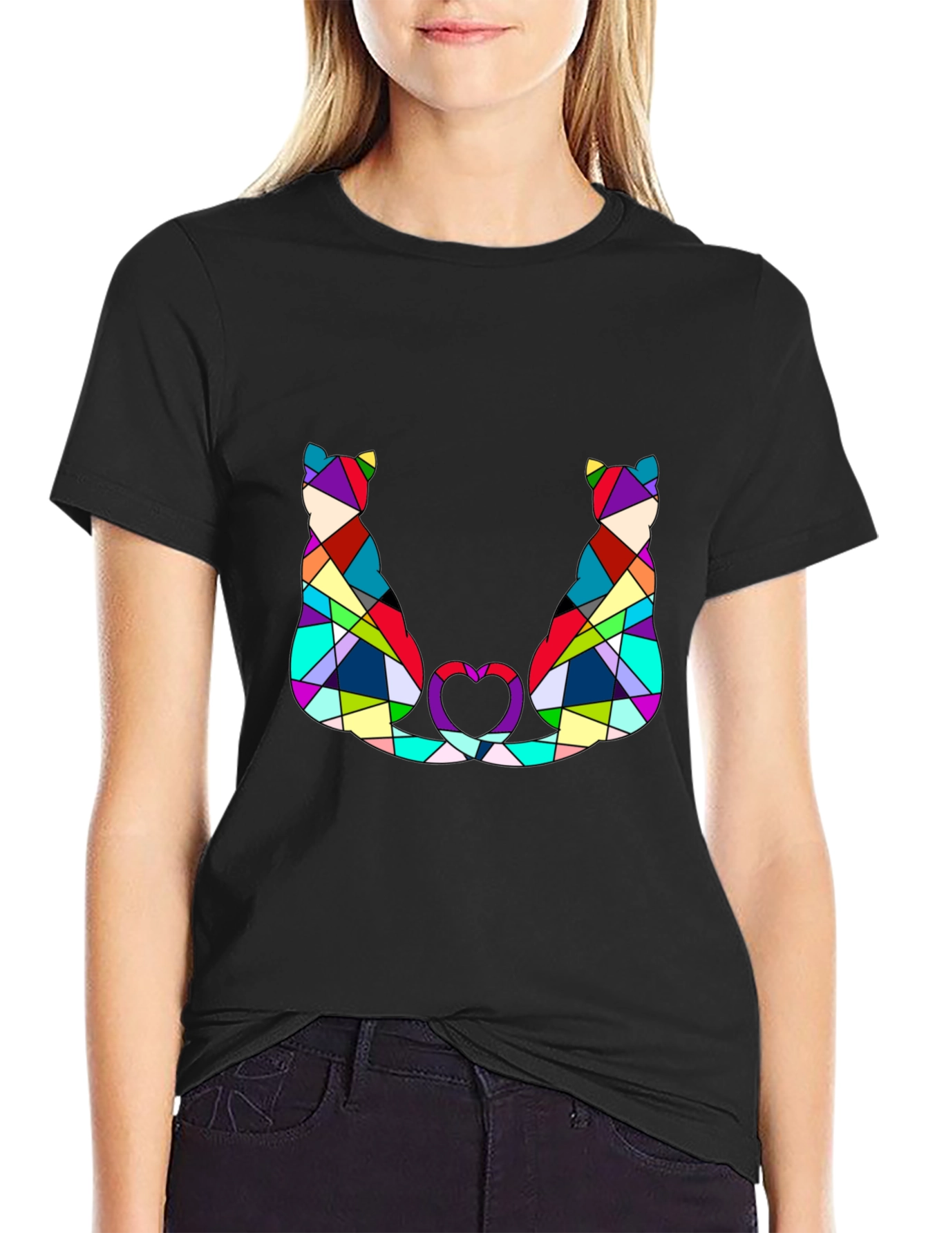 Abstract Cat Lover T-Shirt - Modern Geometric Design