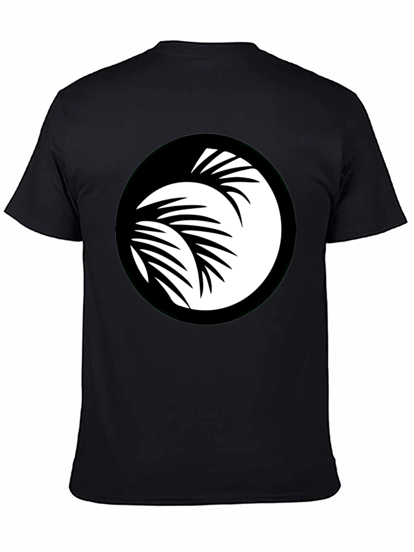Black T-Shirt with Palm Leaf Circle Graphic