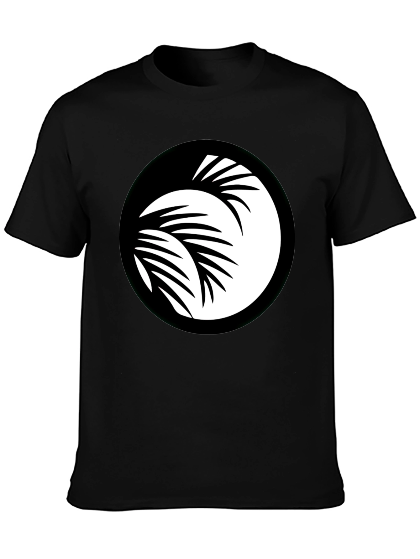 Black T-Shirt with Palm Leaf Circle Graphic