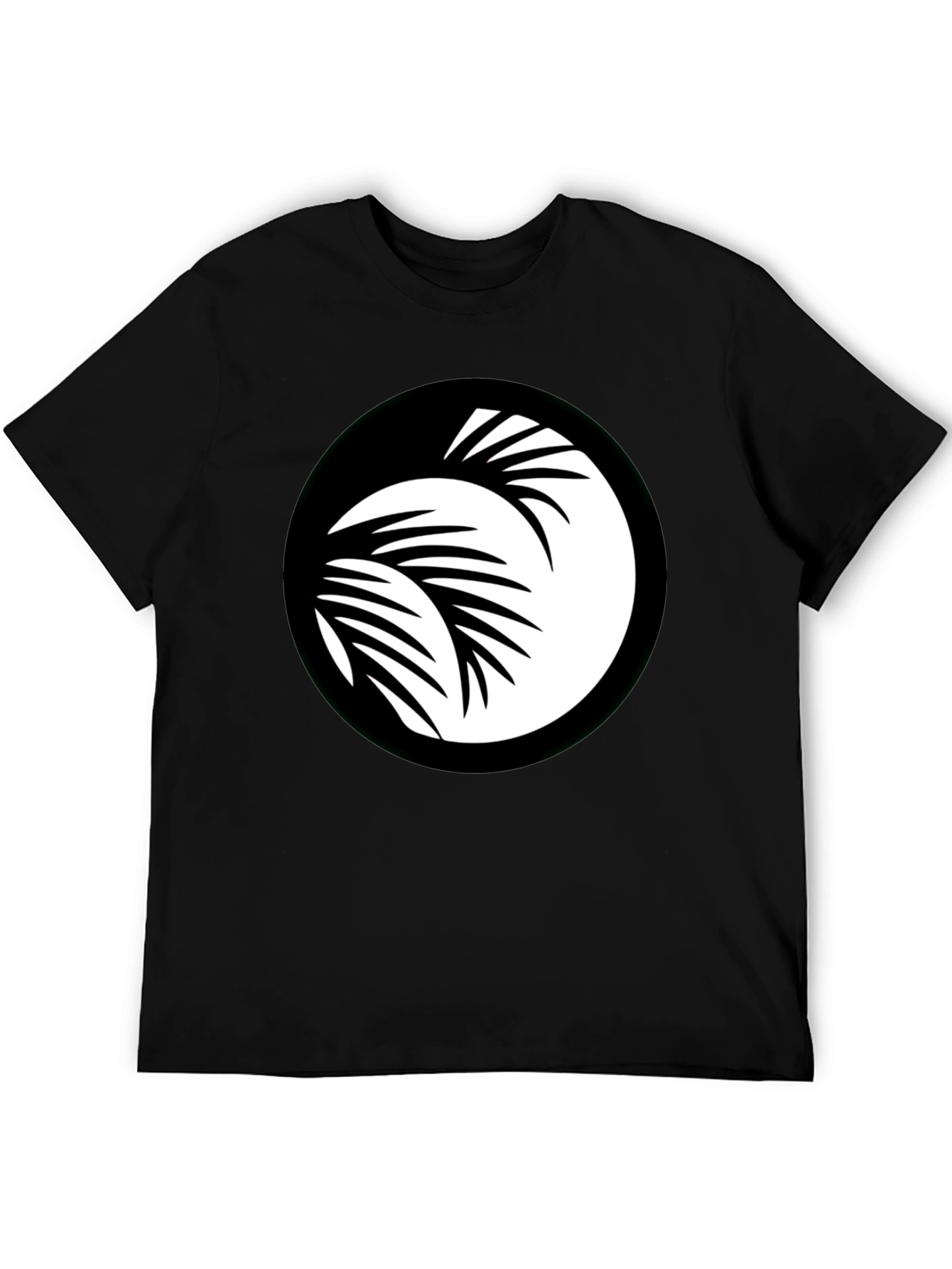 Black T-Shirt with Palm Leaf Circle Graphic