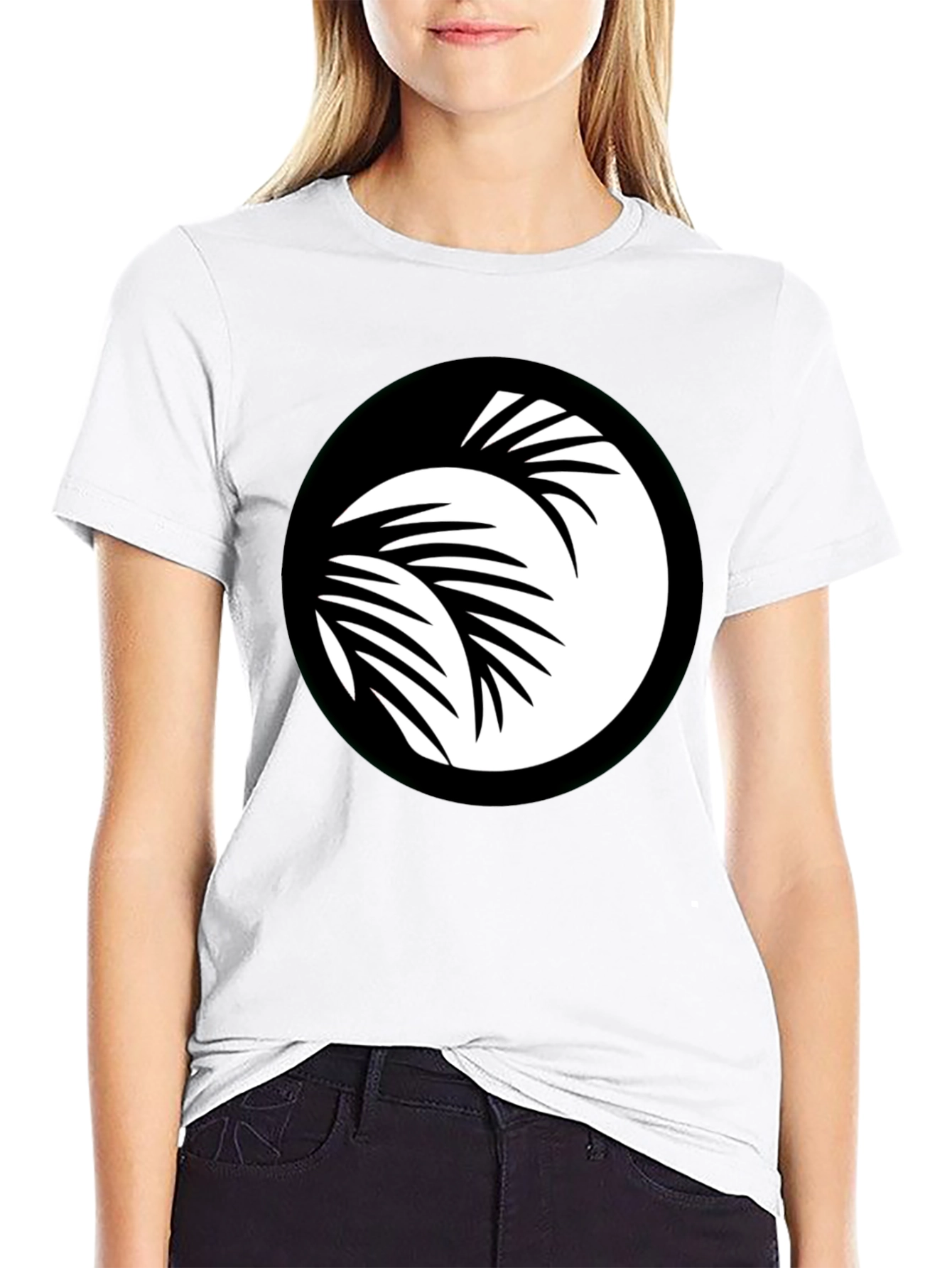 Black T-Shirt with Palm Leaf Circle Graphic