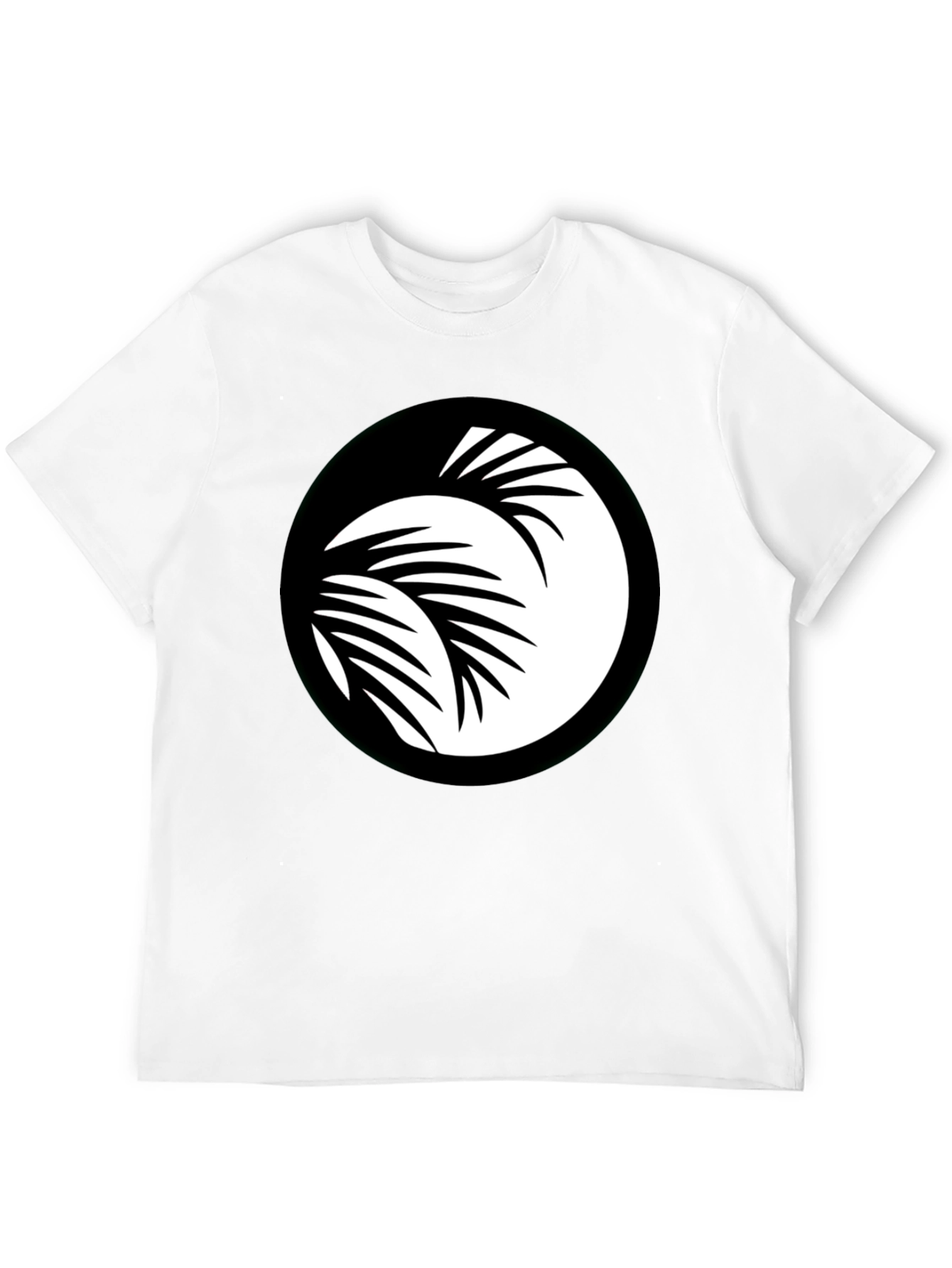 Black T-Shirt with Palm Leaf Circle Graphic