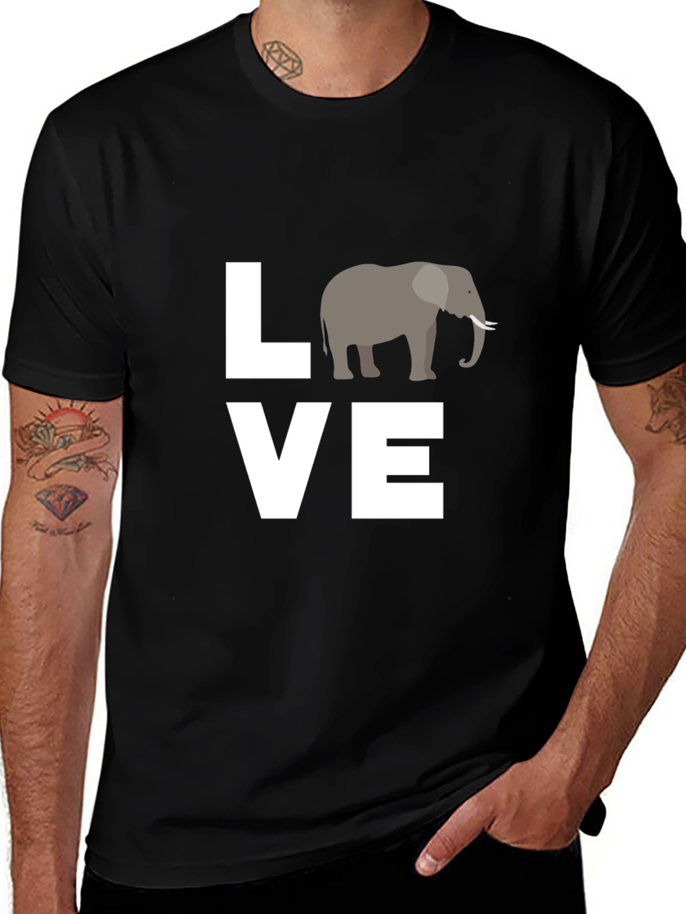 Love Elephants Black Graphic Tee
