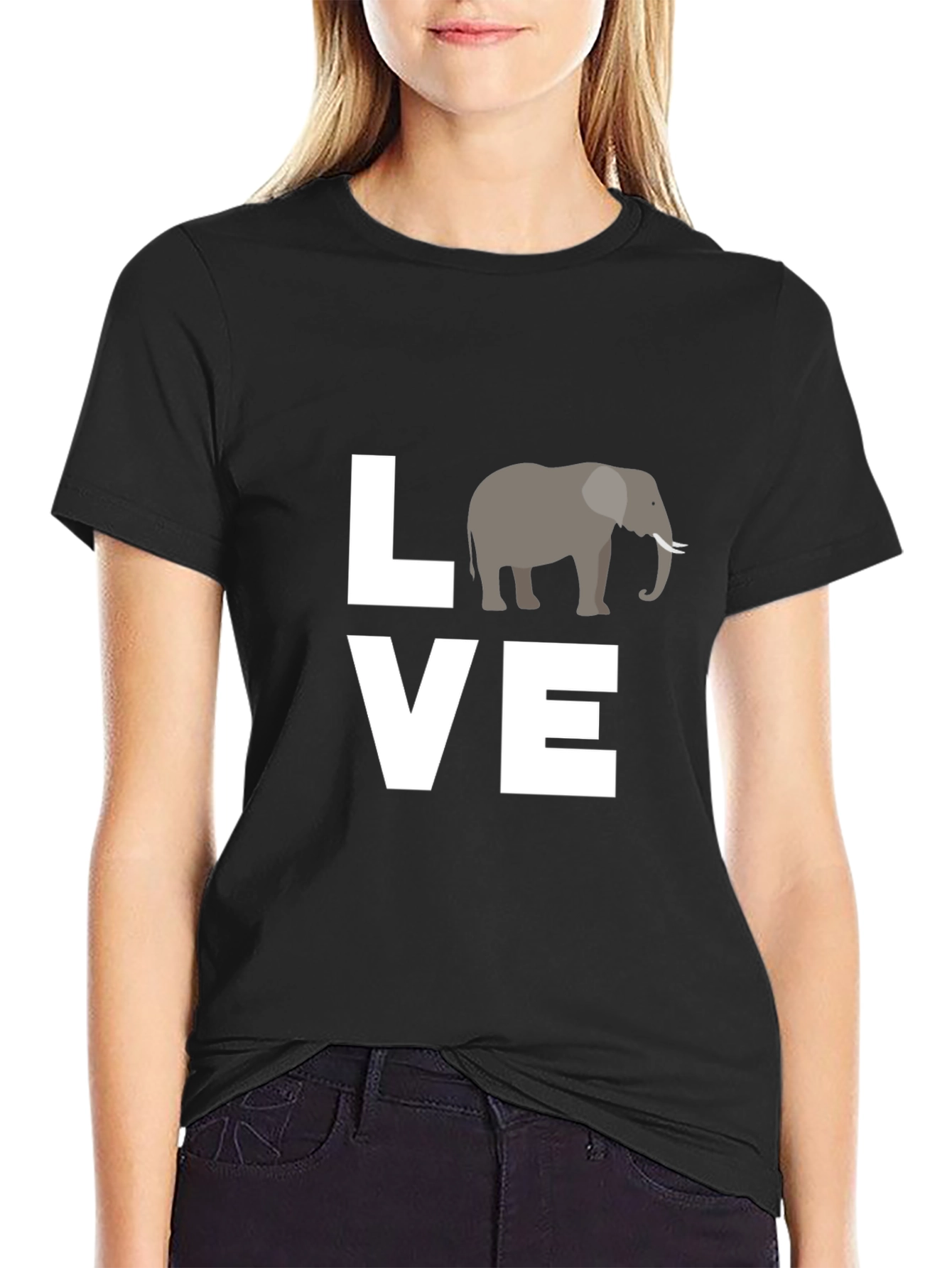 Love Elephants Black Graphic Tee