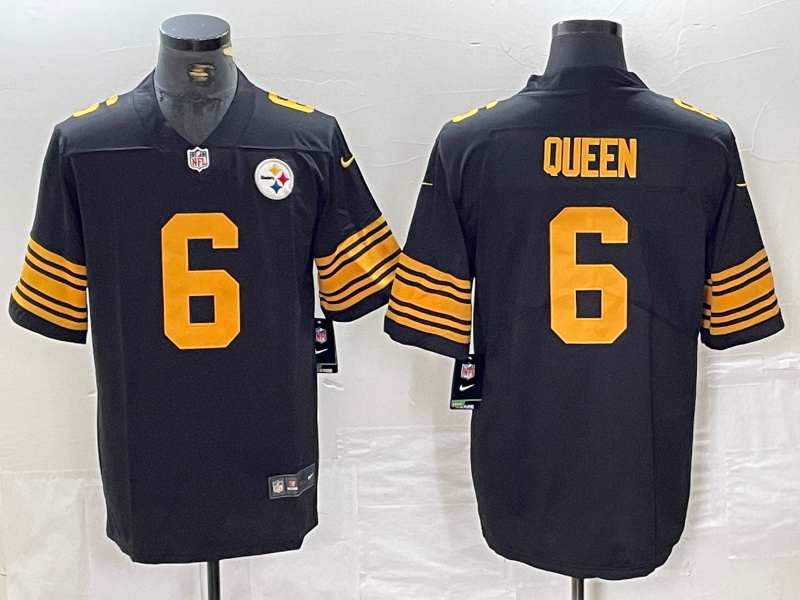 Men's Pittsburgh Steelers Patrick Queen #6 Black Game Player Jerseys