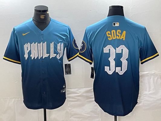 Men's Philadelphia Phillies Edmundo Sosa #33 Blue 2024 City Connect Limited Player Jerseys