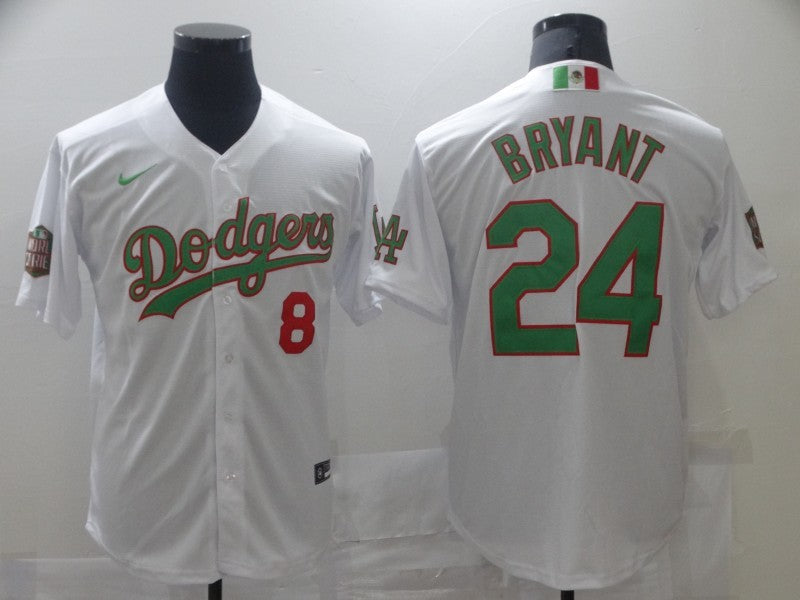 Men's Los Angeles Dodgers Kobe Bryant #8-24 White Authentic Game Jerseys