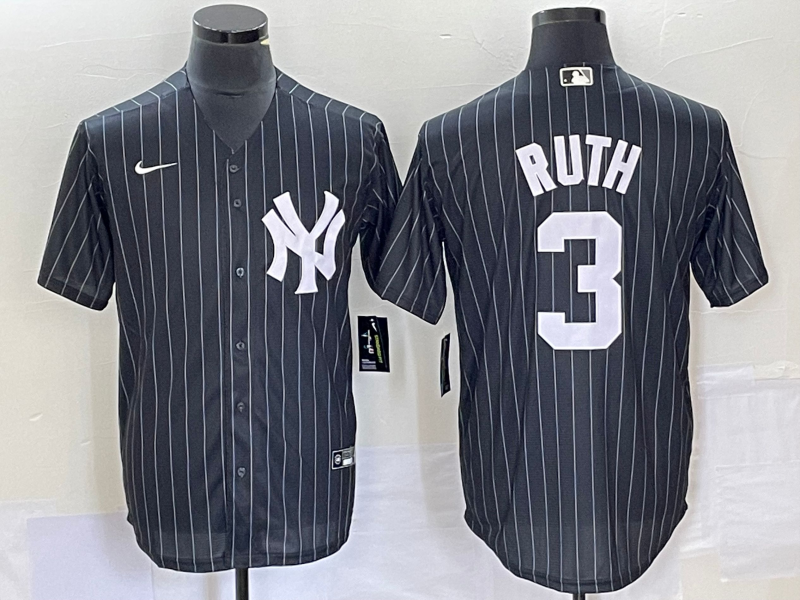 Men's New York Yankees Babe Ruth #3 Black Replica Player Jerseys