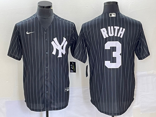 Men's New York Yankees Babe Ruth #3 Black Replica Player Jerseys