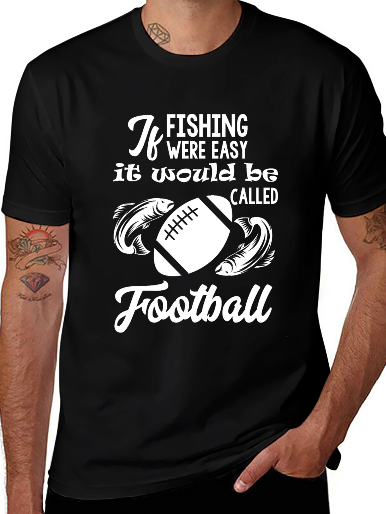 Fishing vs Football Graphic T-Shirt