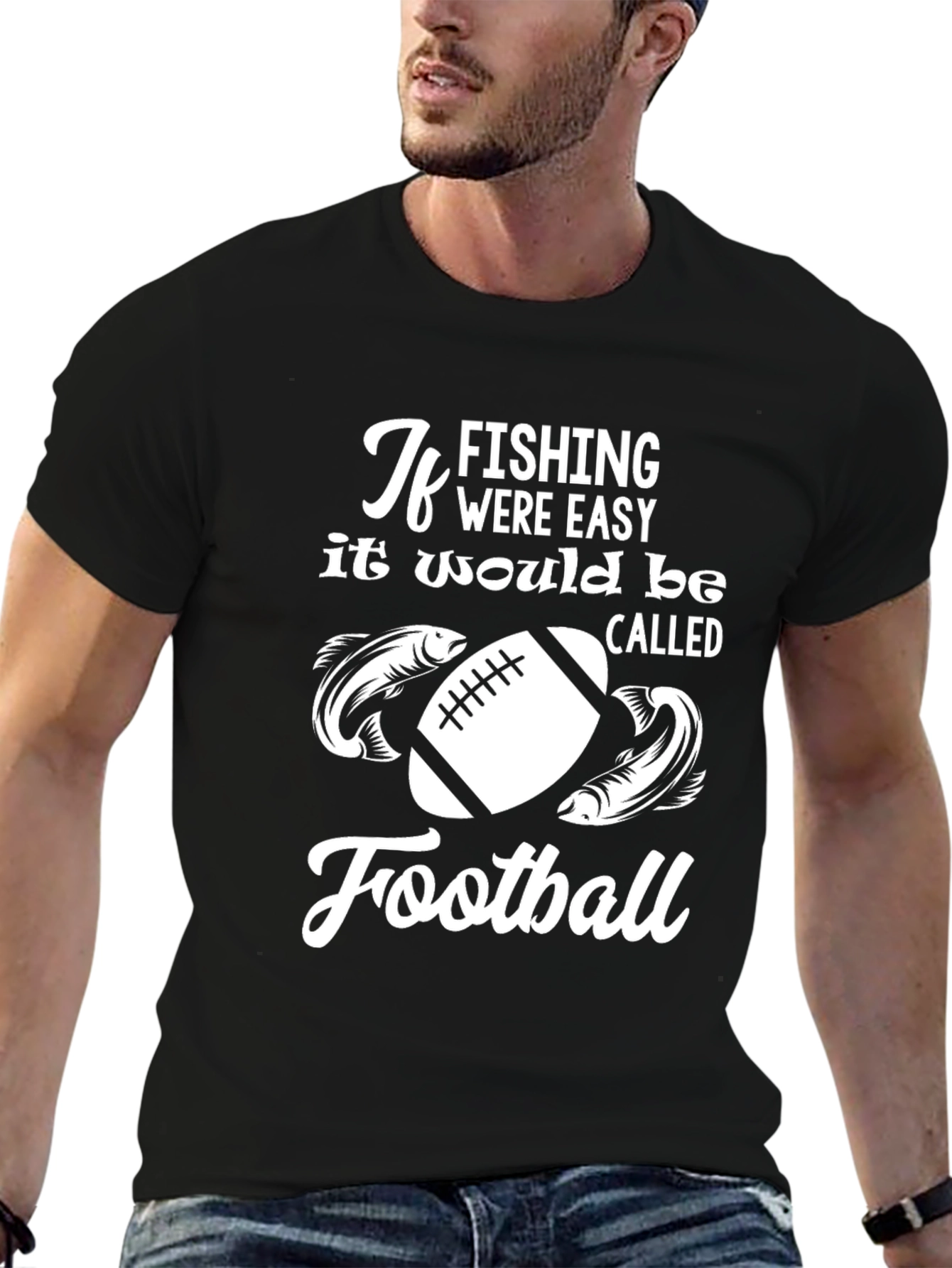 Fishing vs Football Graphic T-Shirt