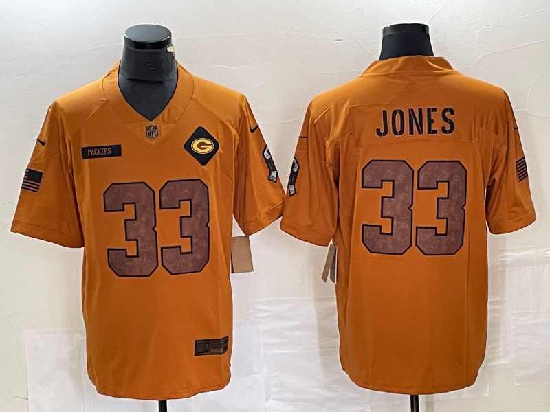 Men's Green Bay Packers Aaron Jones #33 Brown 2023 Salute To Service Retired Player Limited Jerseys