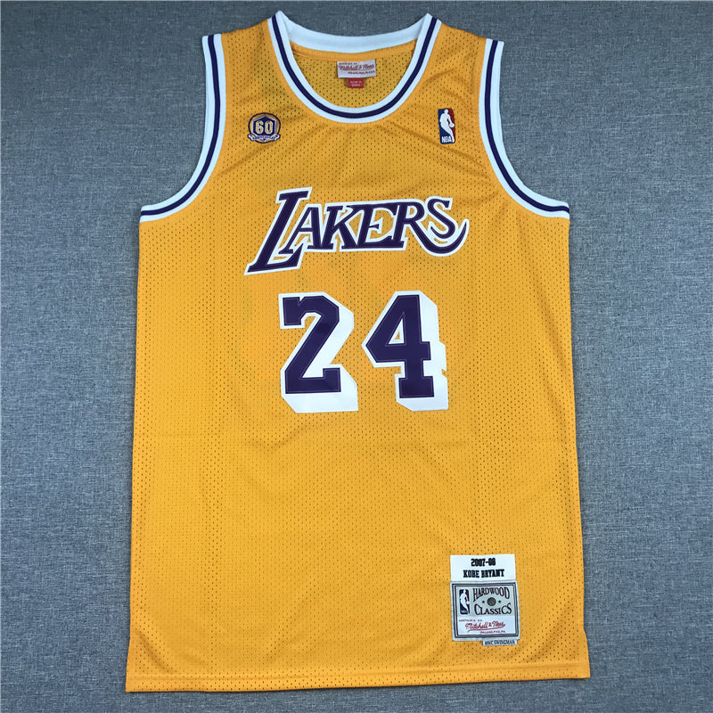 Men's Los Angeles Lakers Kobe Bryant #24 Gold 2007-08 Hardwood Classics Authentic Player Jerseys