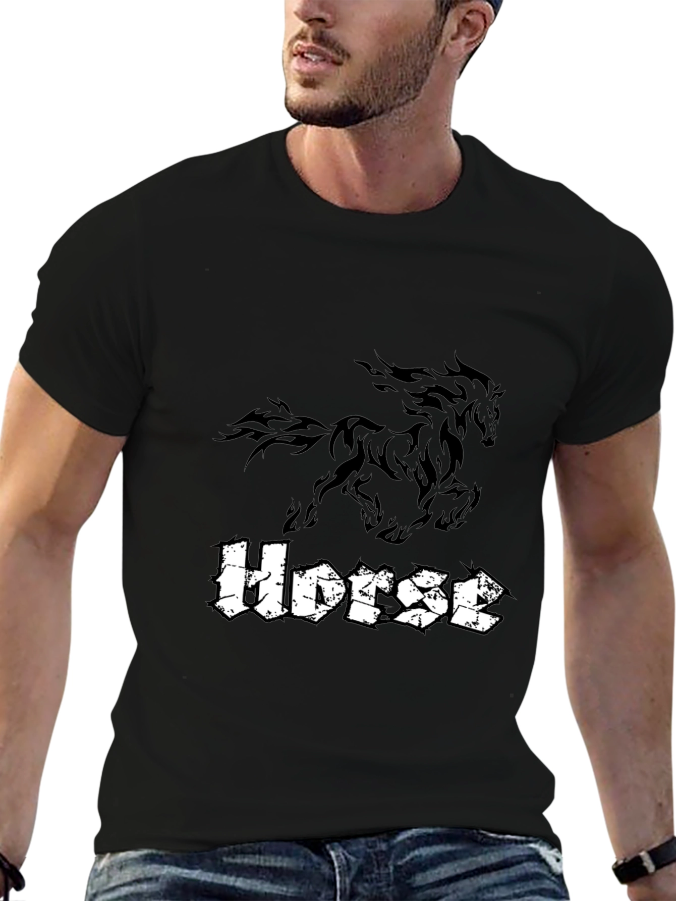 Black Horse Graphic Tee - Stylish Casual Wear