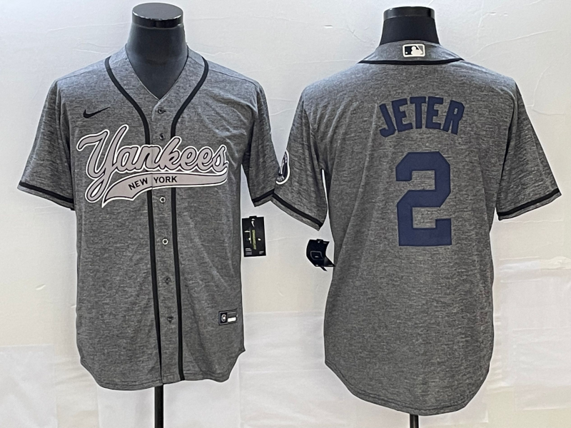 Men's New York Yankees Derek Jeter #2 Gray Game Jerseys Joint Edition