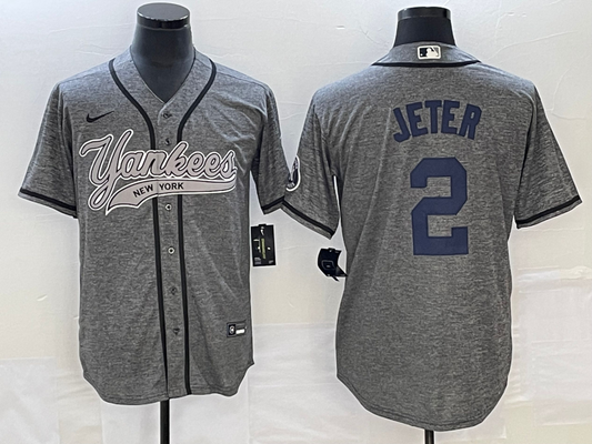 Men's New York Yankees Derek Jeter #2 Gray Game Jerseys Joint Edition
