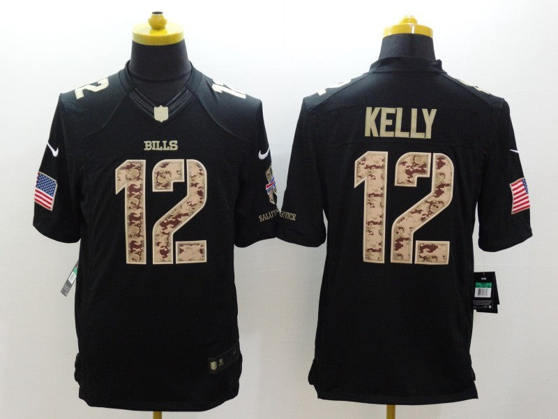 Men's Buffalo Bills Jim Kelly #12 Black Game Player Jerseys