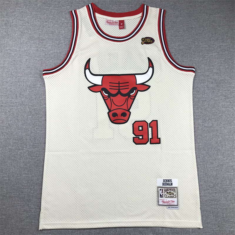 Men's Chicago Bulls Dennis Rodman #91 Cream Hardwood Classics Swingman Jerseys