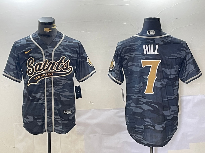 Men's New Orleans Saints Taysom Hill #7 Grey Camouflage Player Jerseys