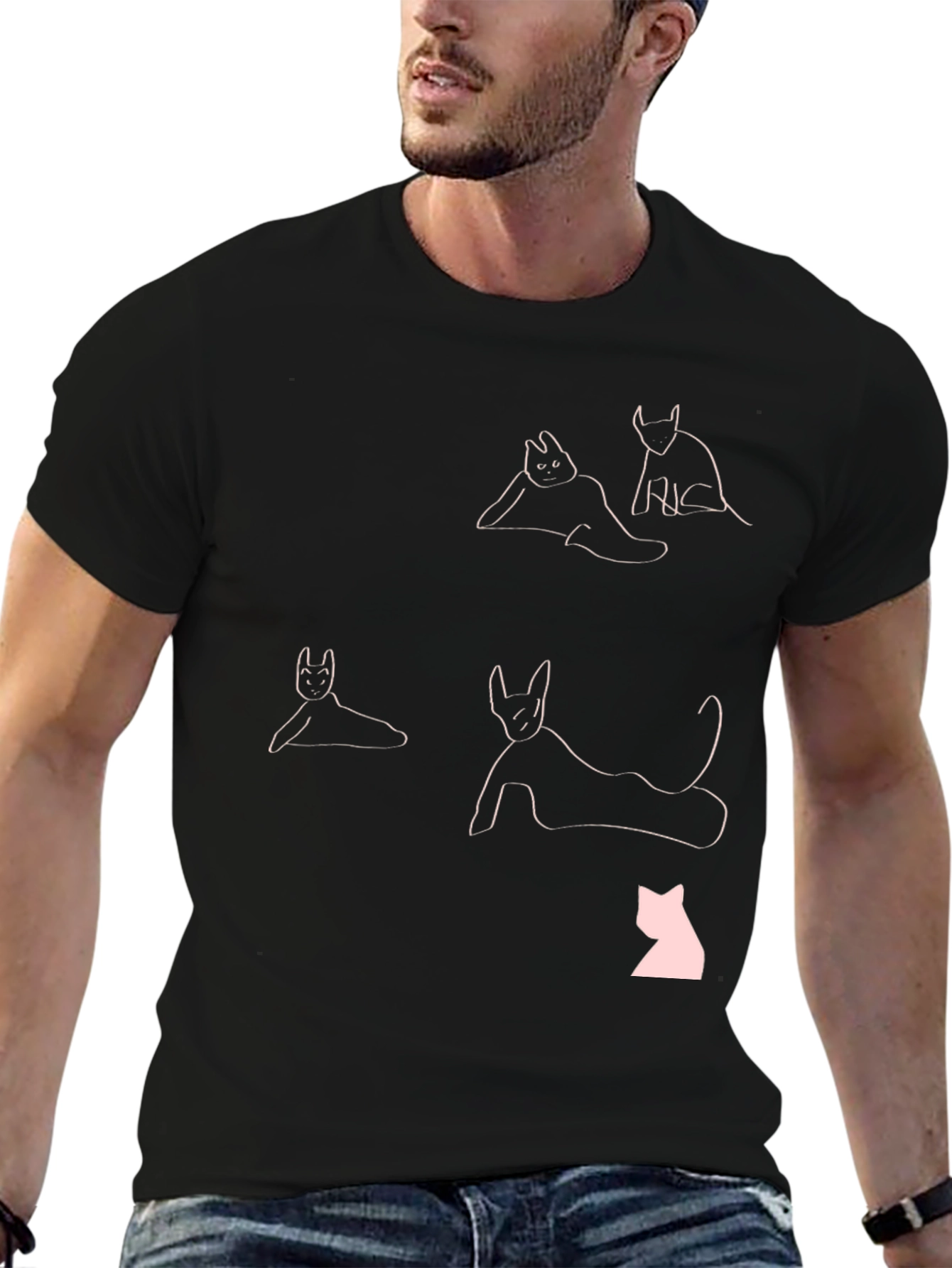 Abstract Cats Graphic Tee - Stylish Black T-Shirt