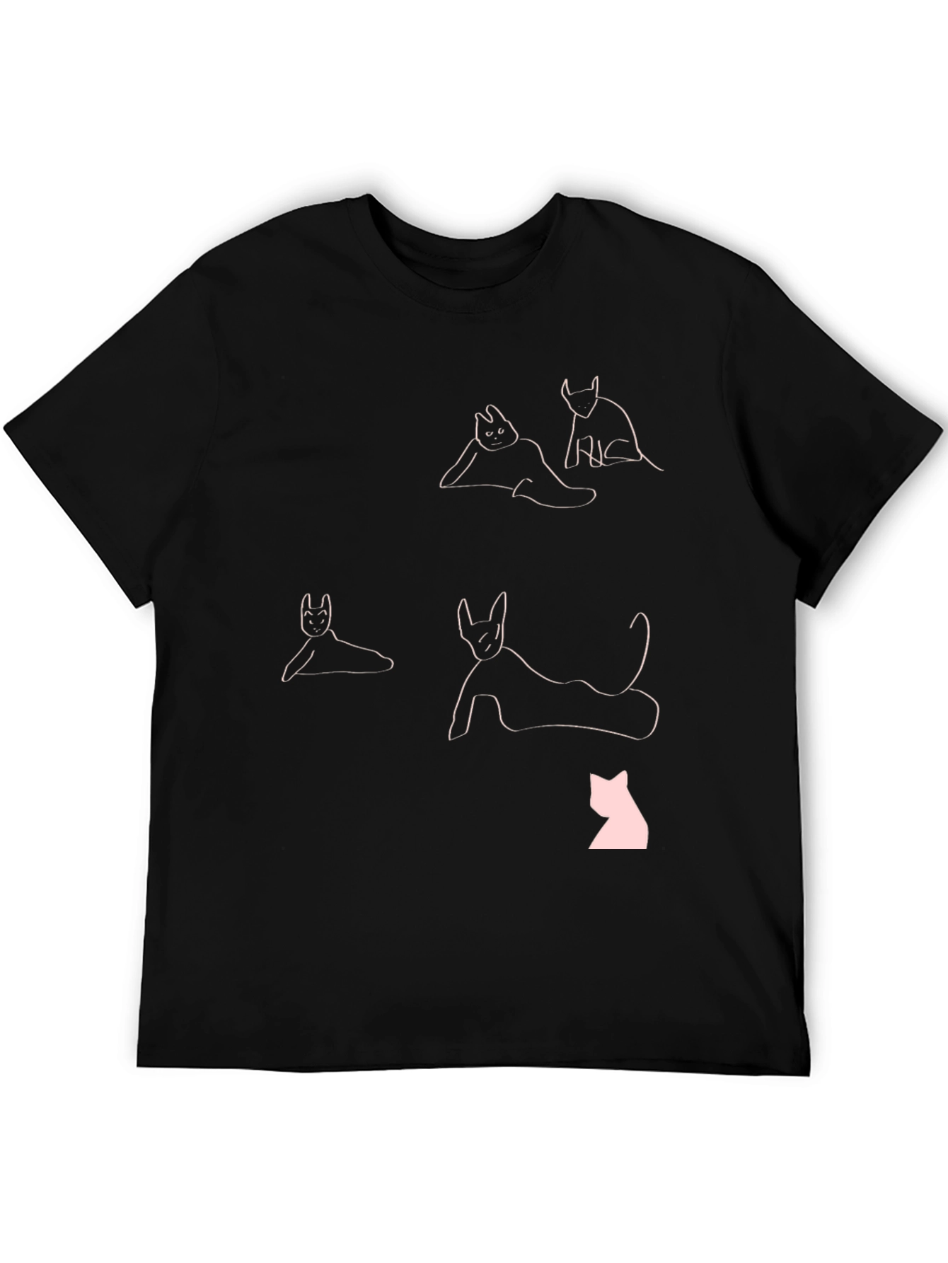 Abstract Cats Graphic Tee - Stylish Black T-Shirt