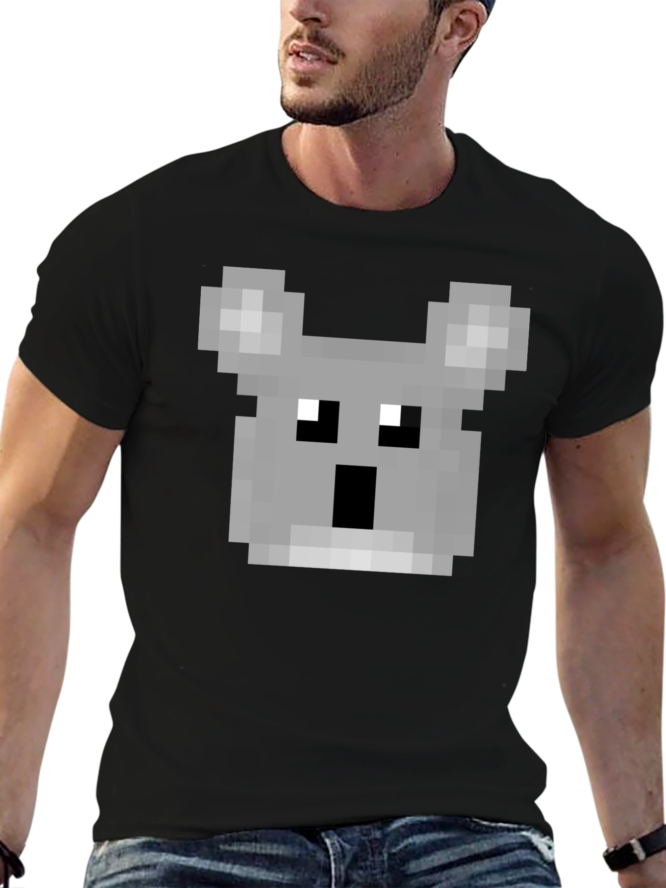 Pixelated Koala Graphic T-Shirt - Black Cotton Tee