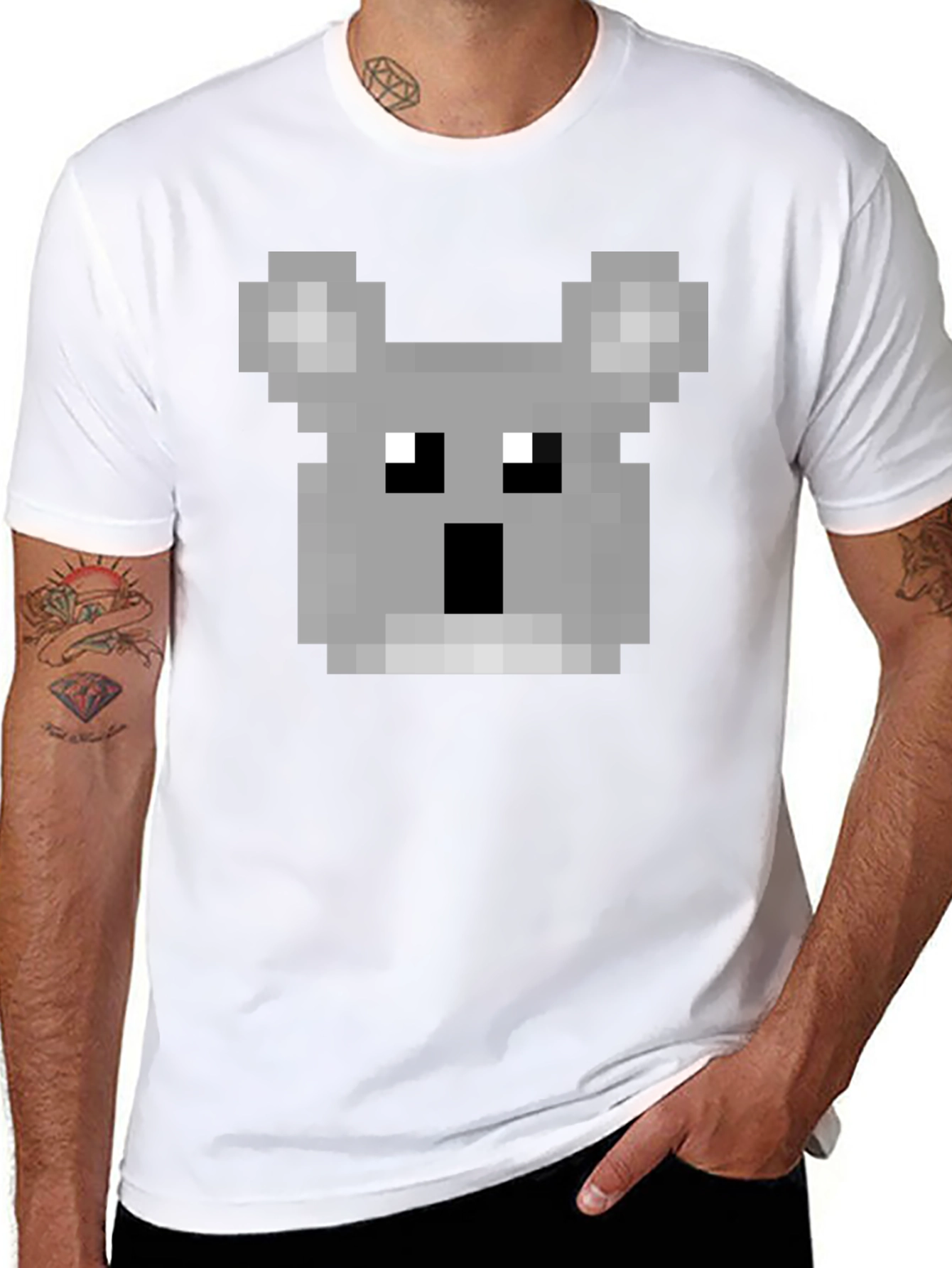 Pixelated Koala Graphic T-Shirt - Black Cotton Tee