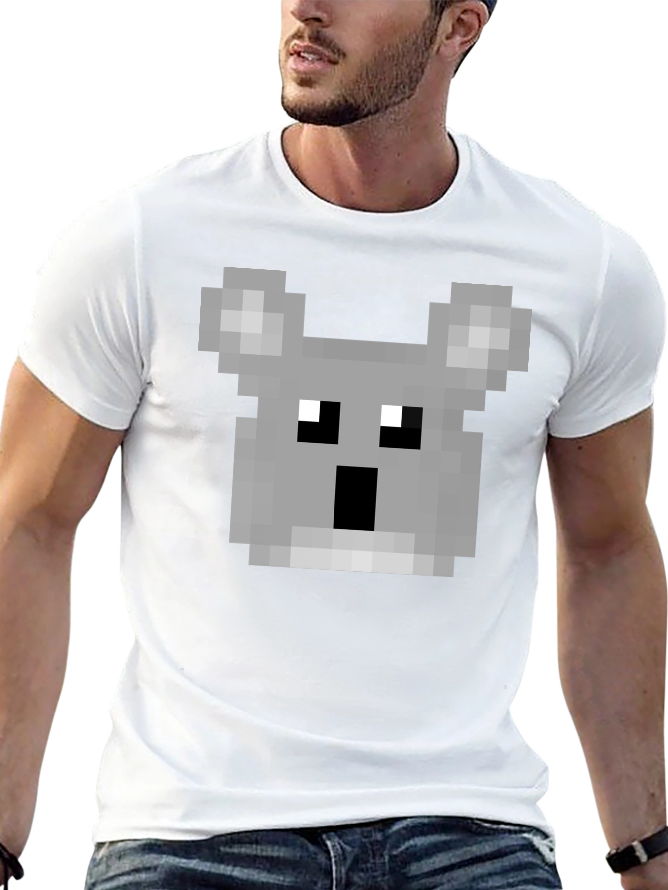 Pixelated Koala Graphic T-Shirt - Black Cotton Tee