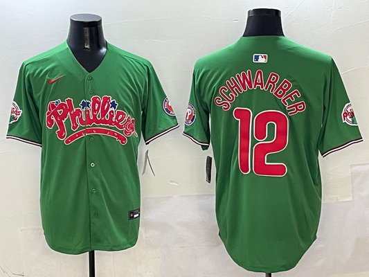 Men's Philadelphia Phillies Kyle Schwarber #12 Green Game Jerseys