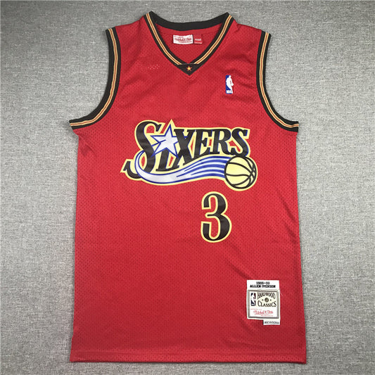 Men's Philadelphia 76ers Allen Iverson Red Hardwood Classics Swingman Jerseys