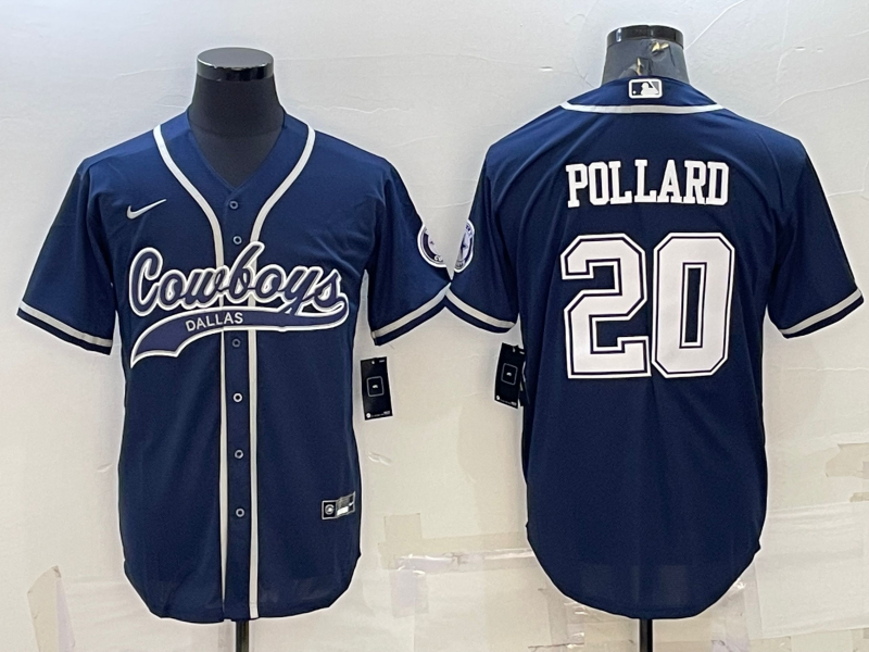 Men's Dallas Cowboys Tony Pollard #20 Navy Game Jerseys Joint Edition