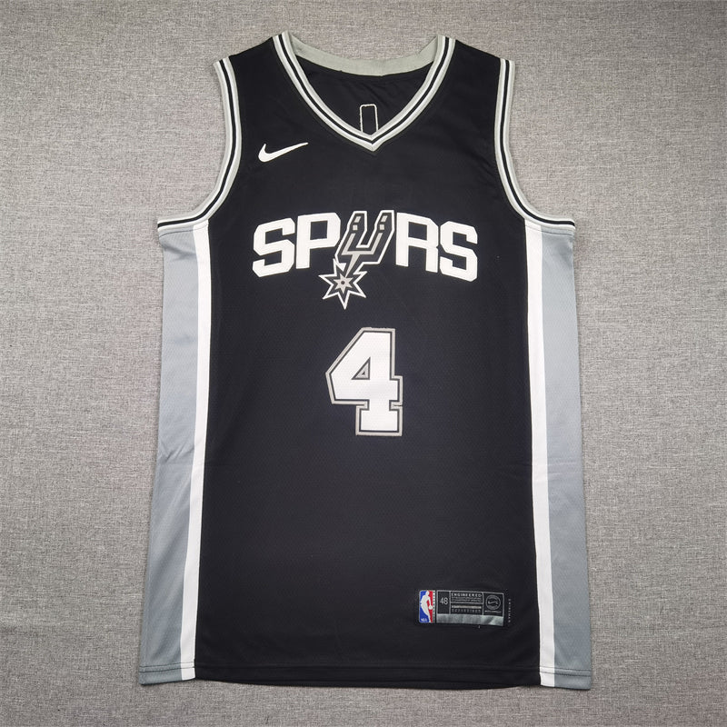 Men's San Antonio Spurs De'Aaron Fox #4 Black Swingman Jerseys - Icon Edition
