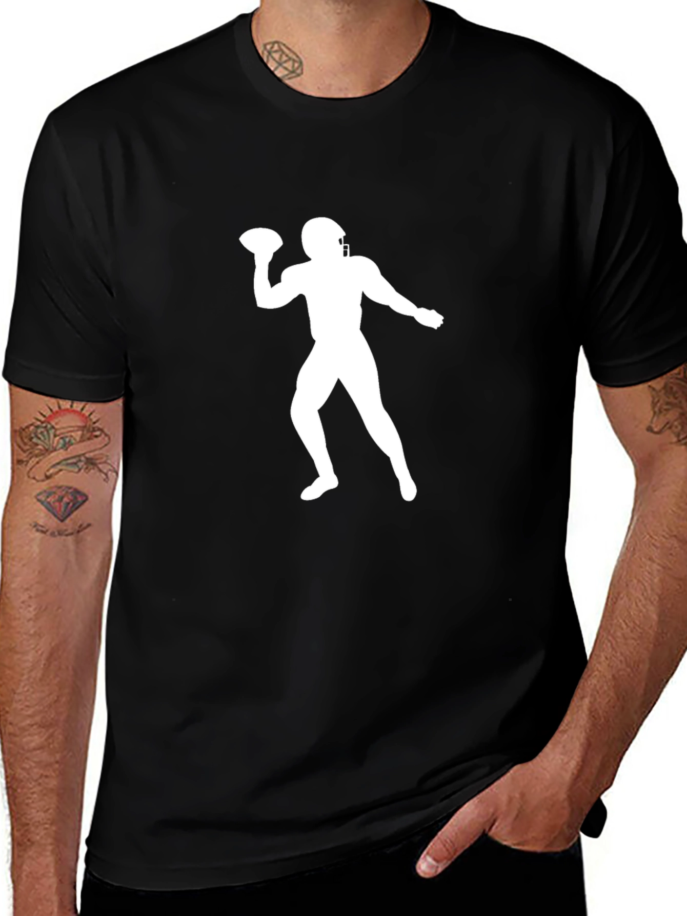 Football Player Graphic Tee - Black Cotton Shirt