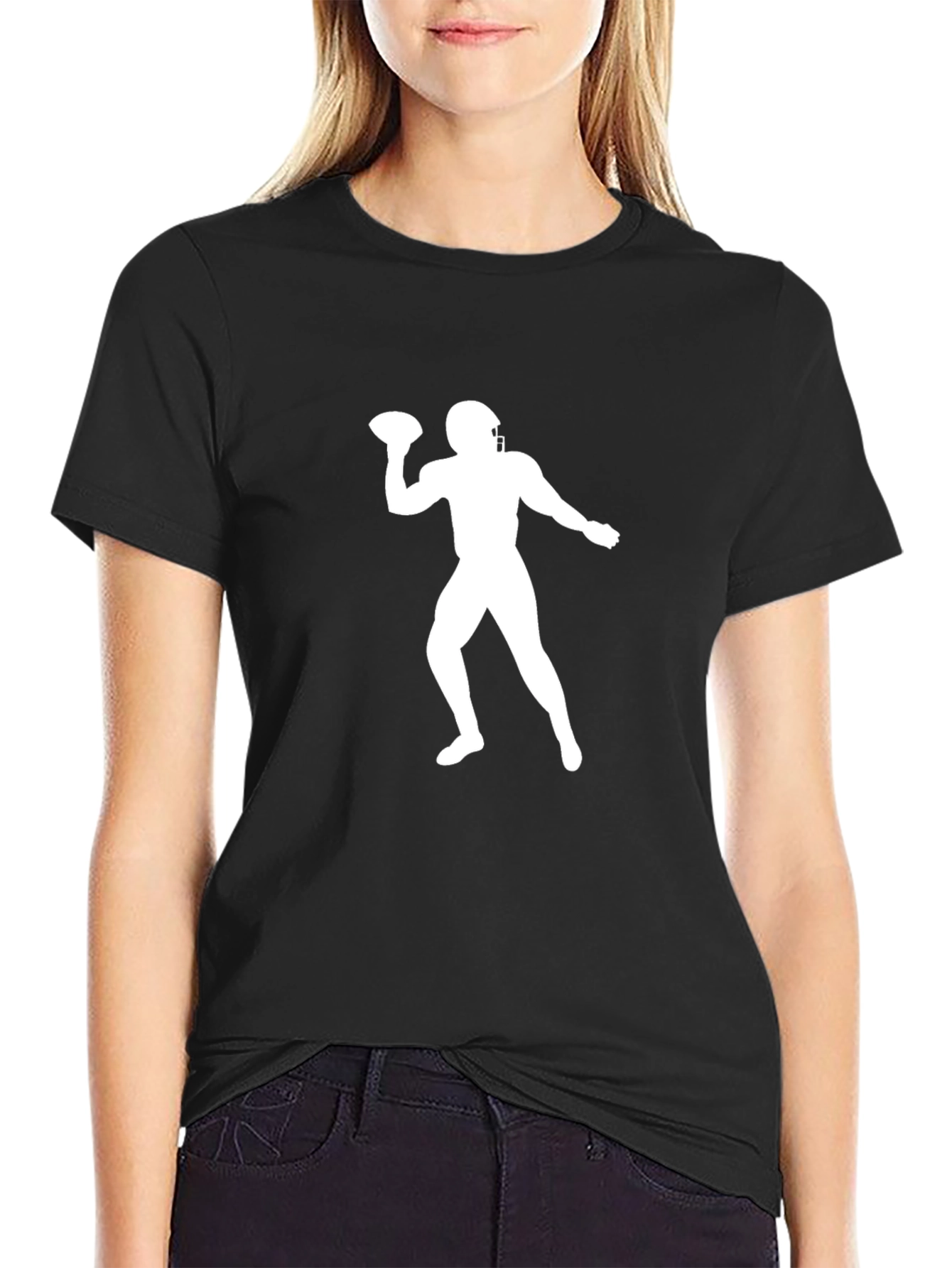 Football Player Graphic Tee - Black Cotton Shirt