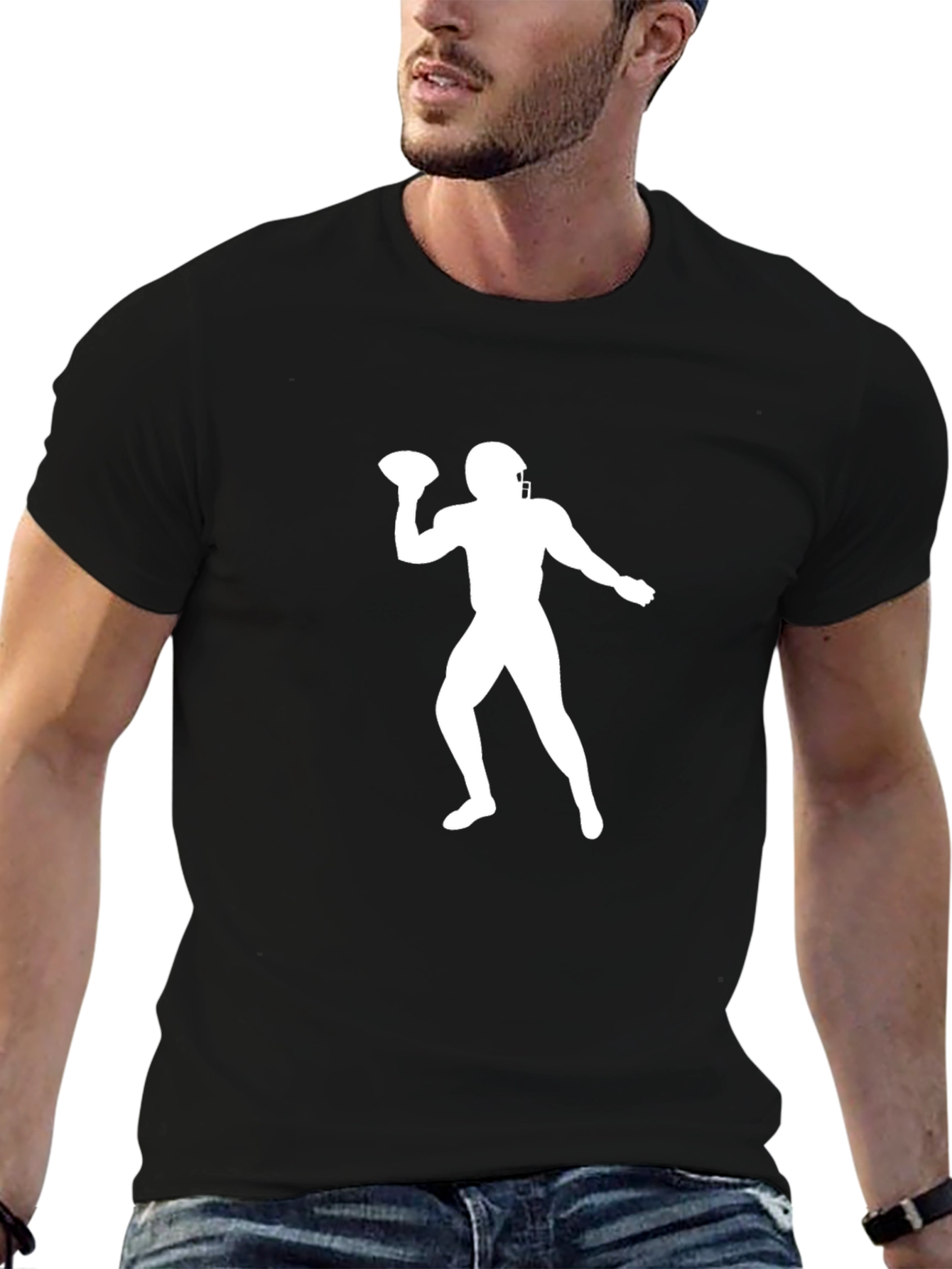 Football Player Graphic Tee - Black Cotton Shirt