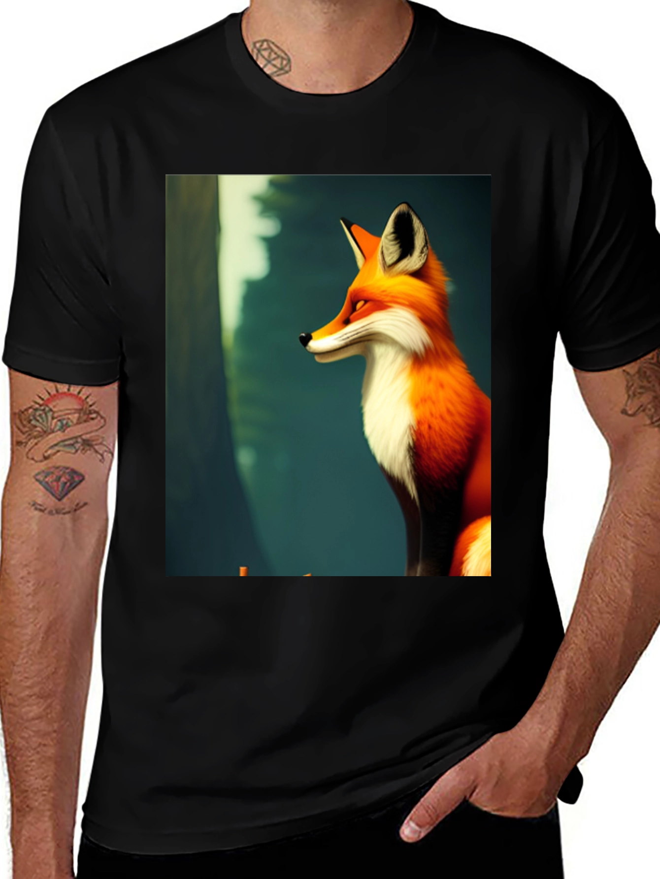Fox Graphic Black T-Shirt - Stylish Mens Tee