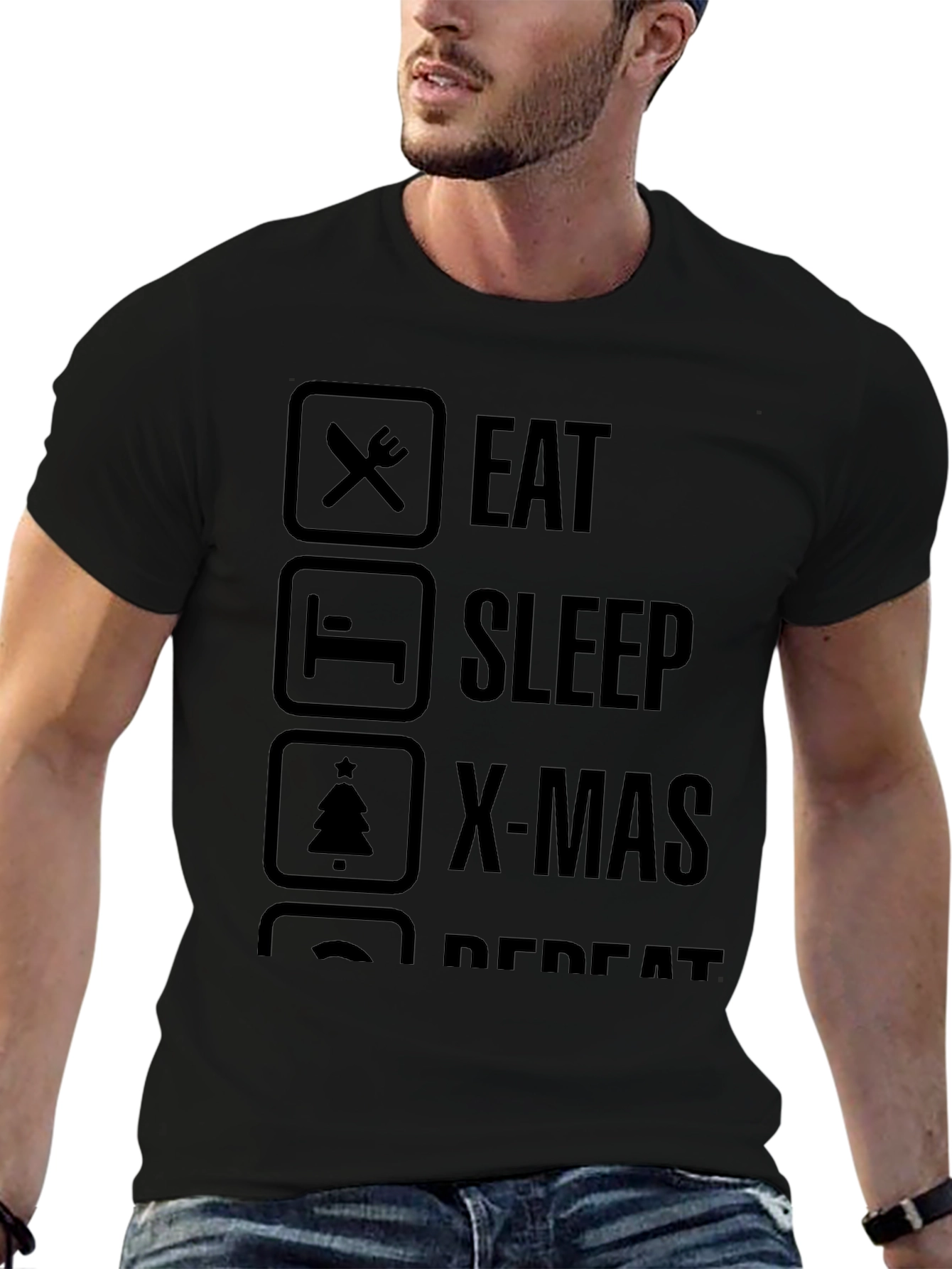 Eat Sleep X-Mas Repeat Black Graphic Tee