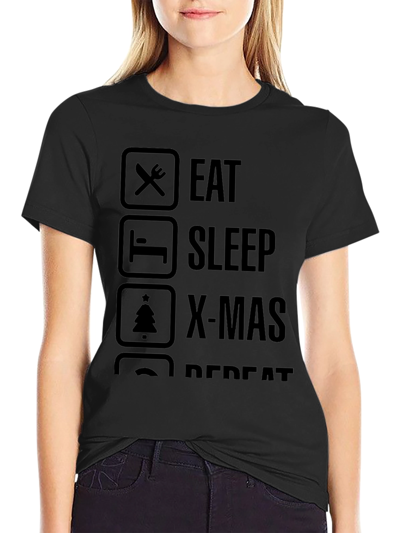 Eat Sleep X-Mas Repeat Black Graphic Tee