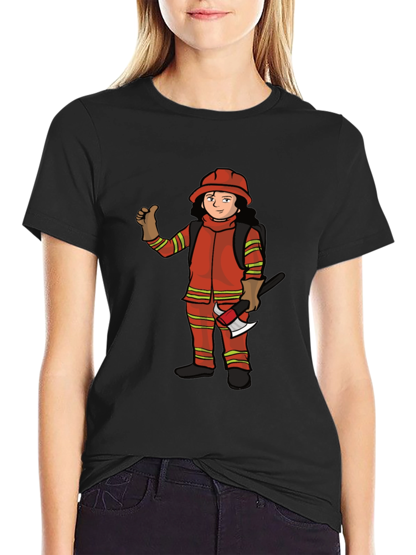 Firefighter Cartoon Graphic T-Shirt