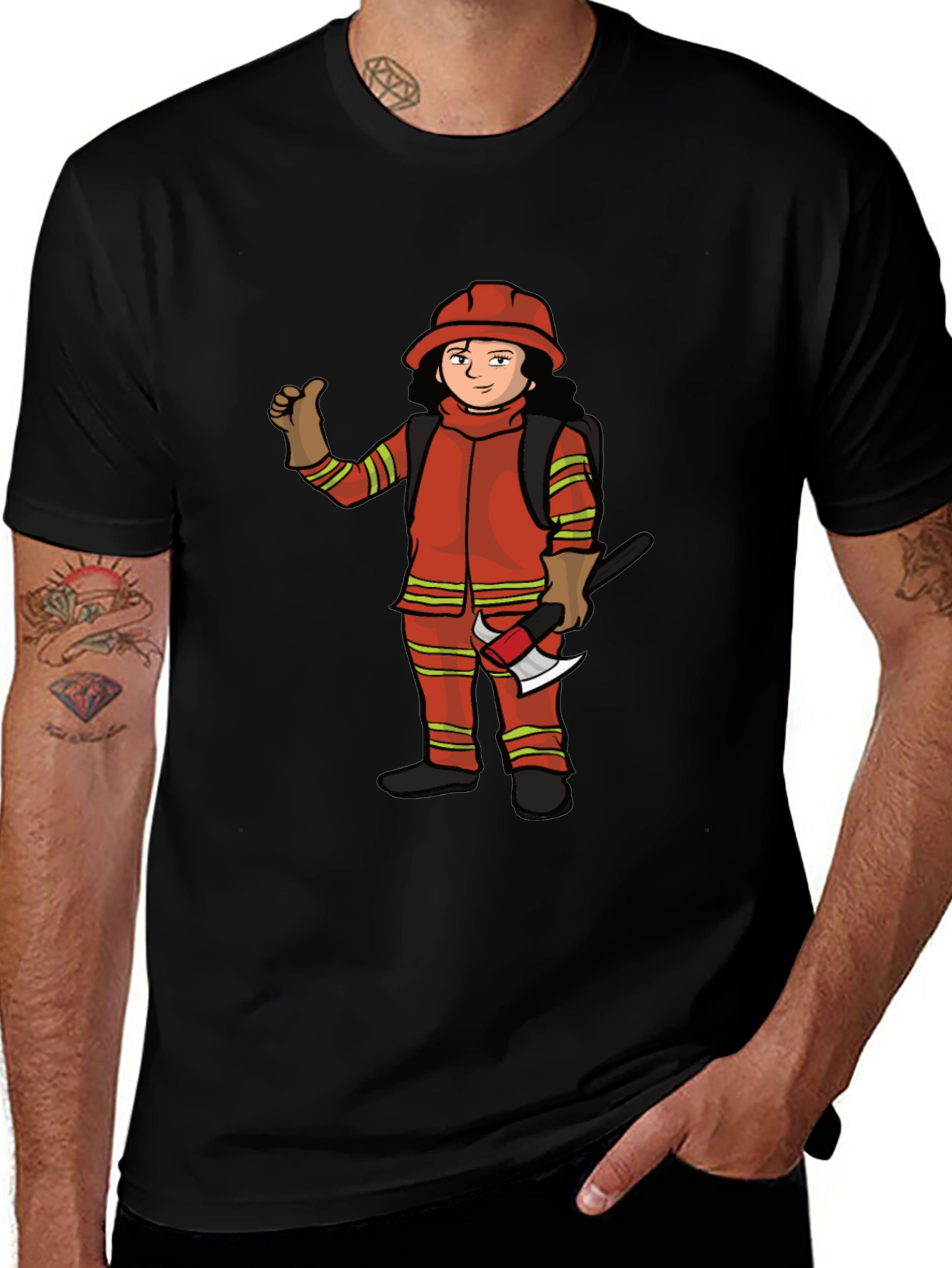 Firefighter Cartoon Graphic T-Shirt