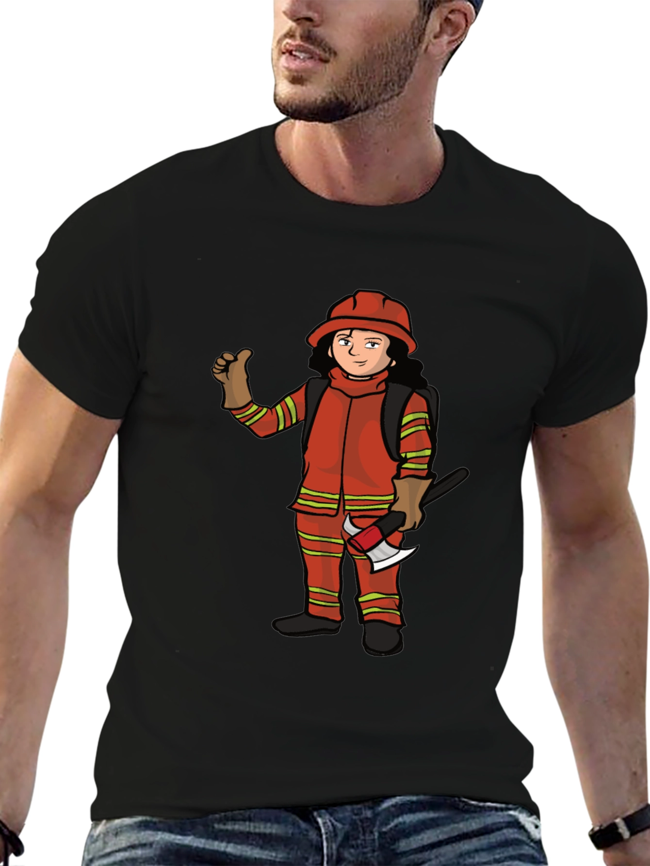 Firefighter Cartoon Graphic T-Shirt