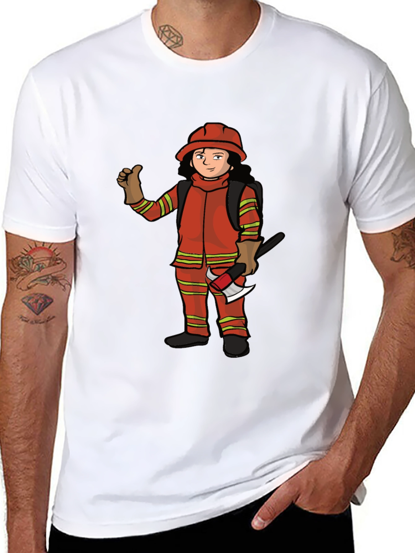 Firefighter Cartoon Graphic T-Shirt