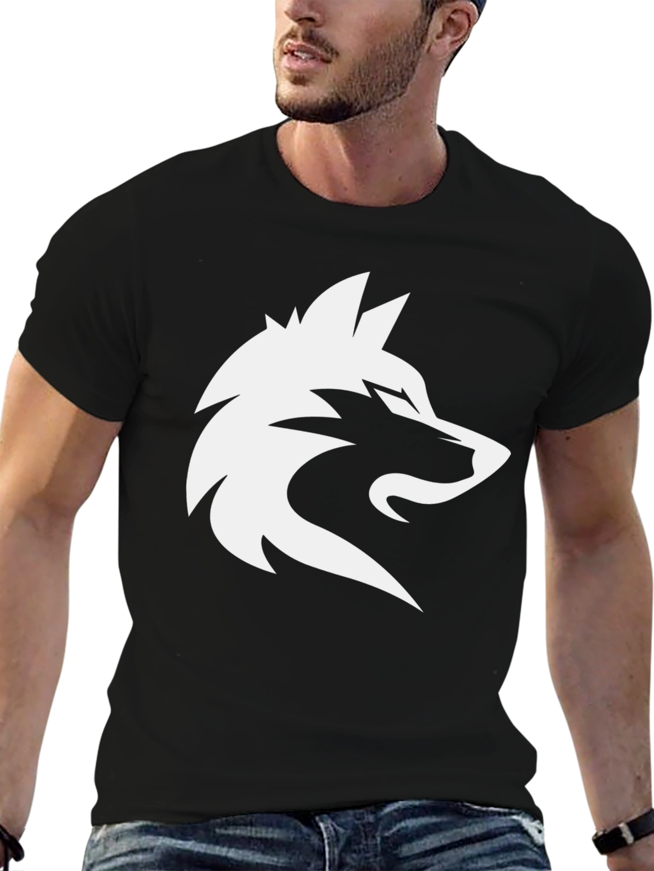 Black T-Shirt with Wolf Graphic