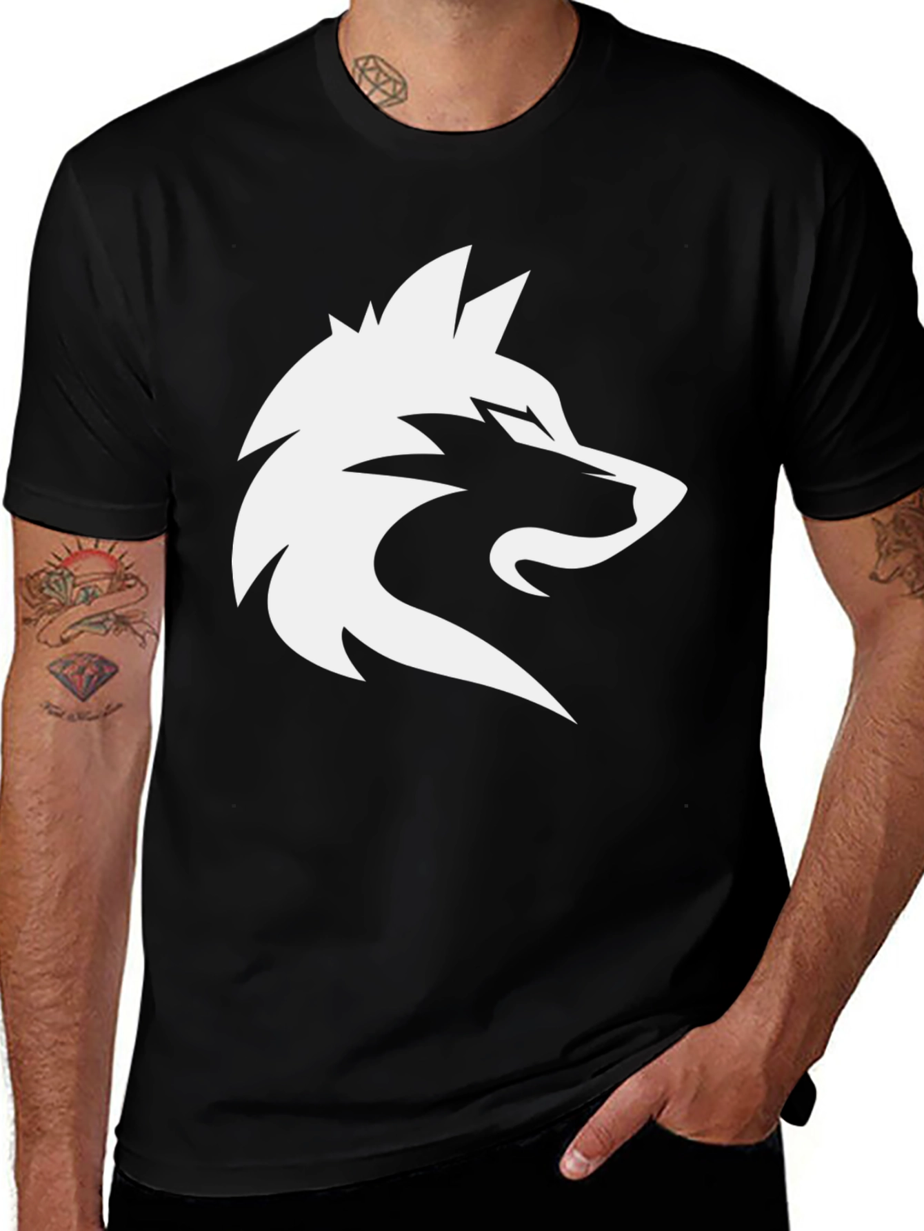 Black T-Shirt with Wolf Graphic