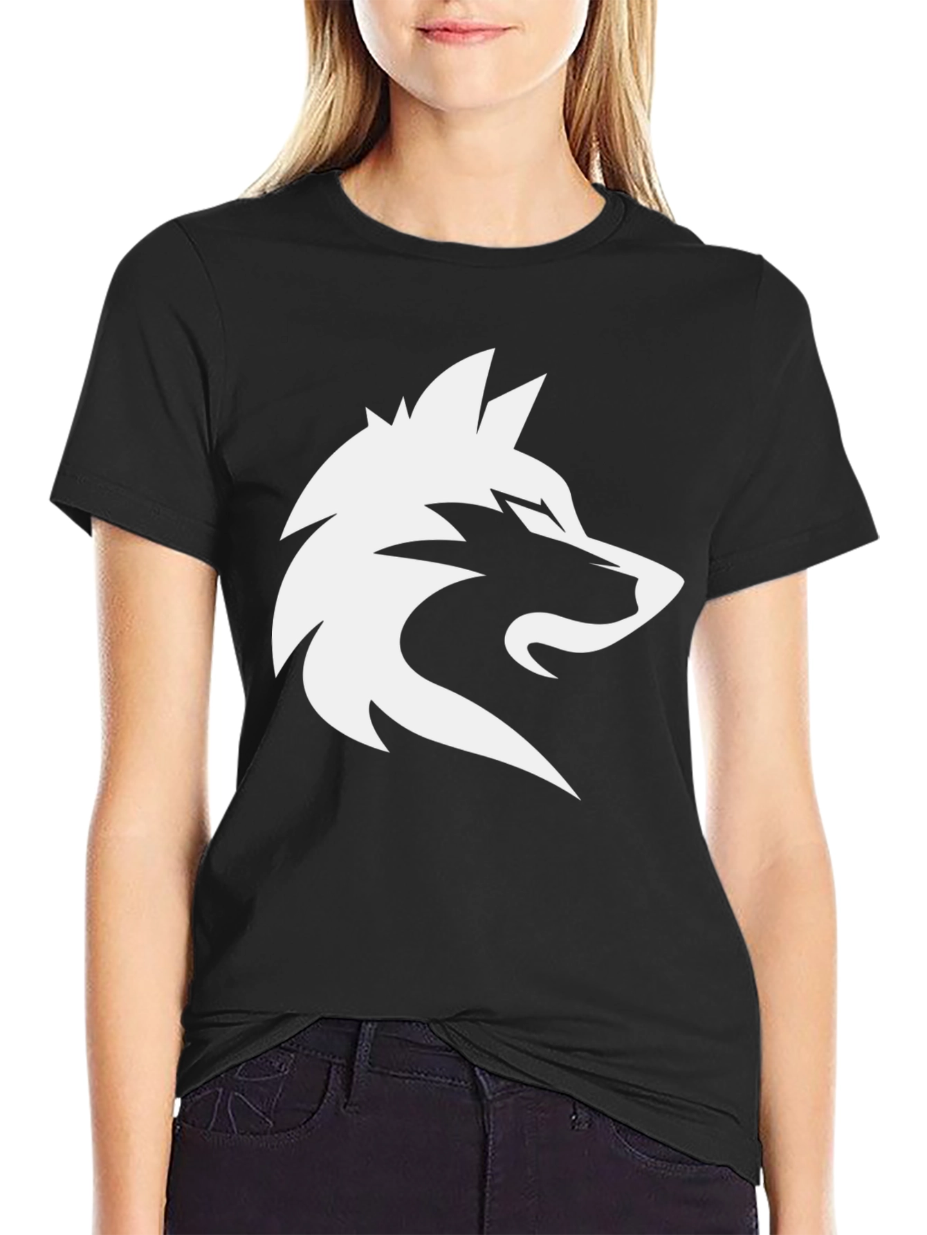 Black T-Shirt with Wolf Graphic