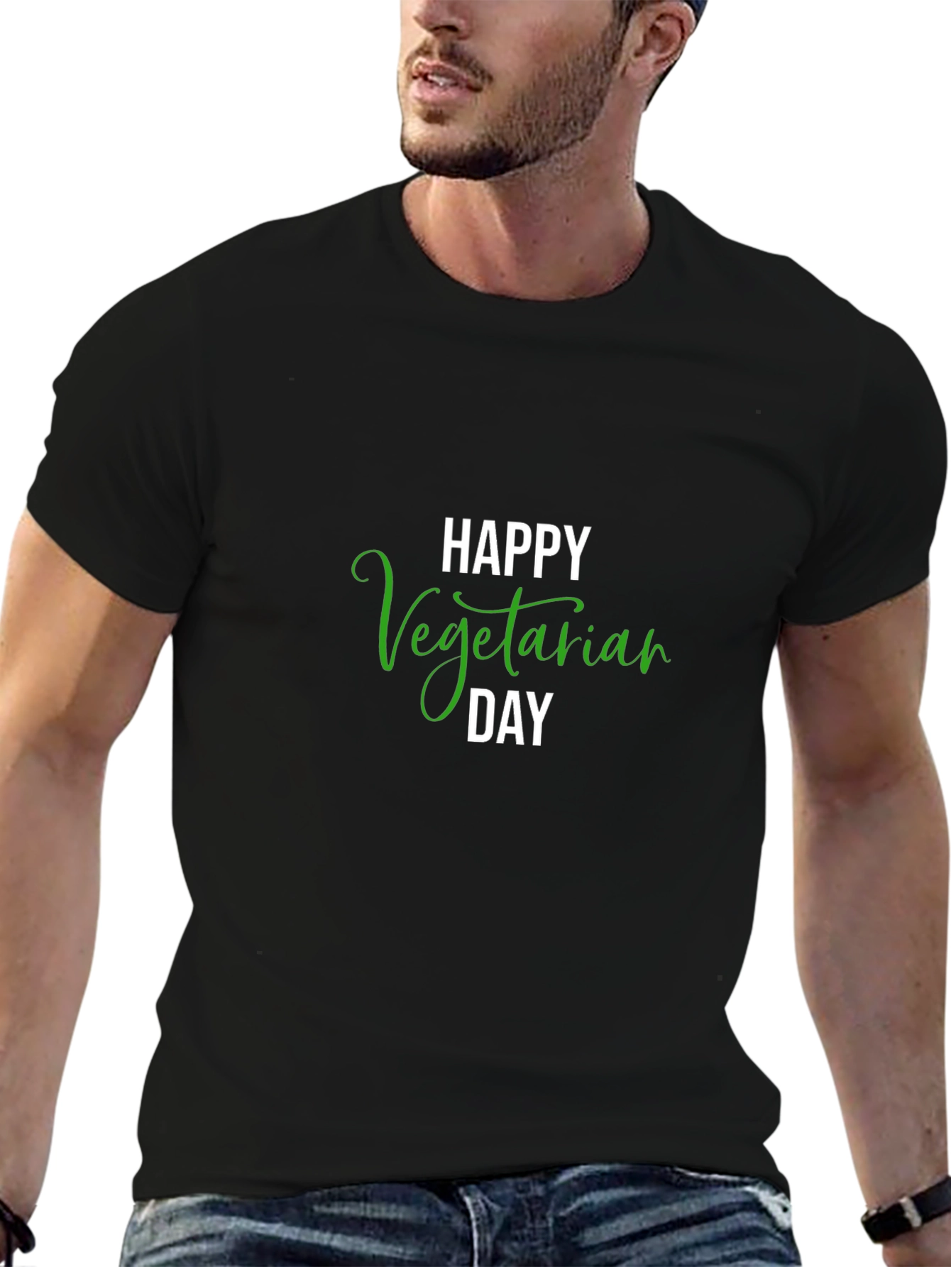 Happy Vegetarian Day Black T-Shirt