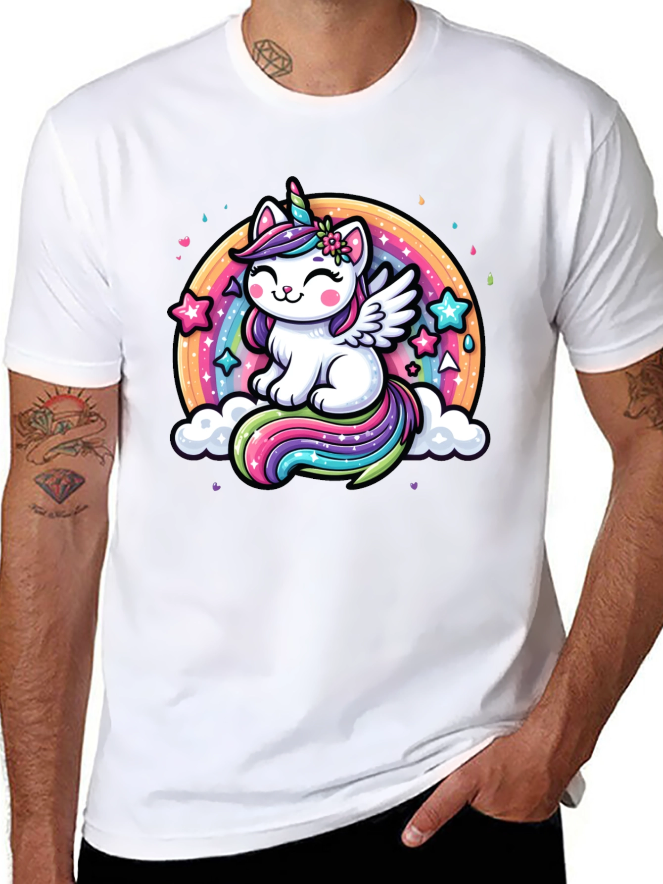 Unicorn Cat Rainbow Graphic Tee